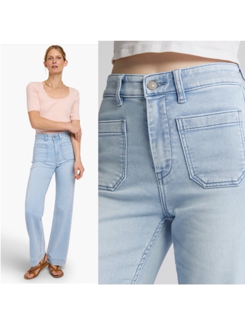 Faherty Jersey Stretch Light Wash High-Rise Patch Pocket Wide-Leg Women’s Jean